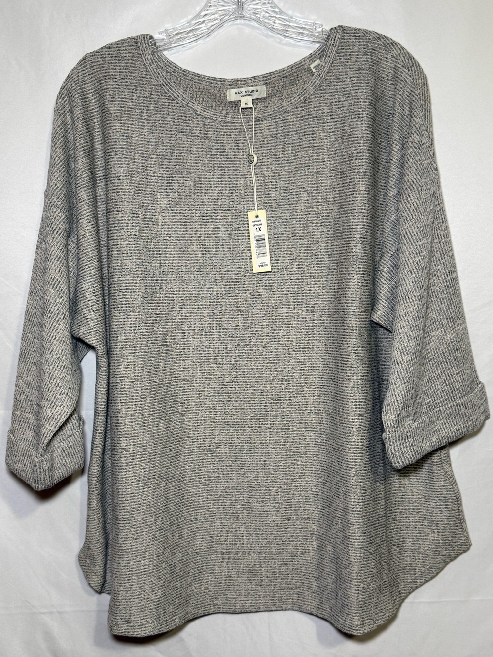 Max Studio Women's Plus 1X Cream Beige Black
Ribbed Crew Neck 3/4 Sweater NWT